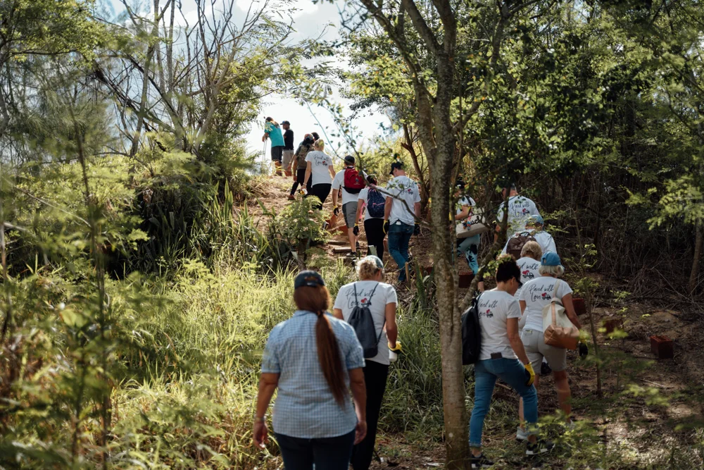 A group on an interpretive walk through the coastal vegetation